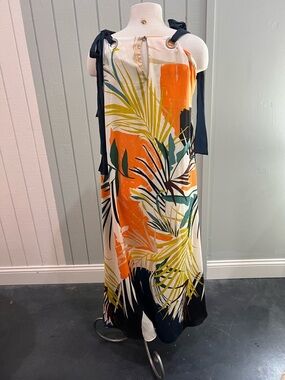 Forever 21 Orange, Navy & Green Tropical Print Maxi Dress